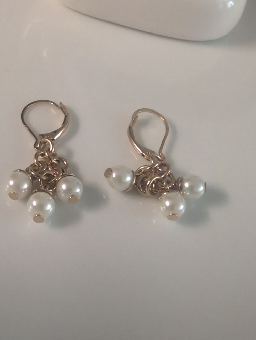 925 Sterling Silver Gold Plated Pearl Drop Dangle Ears Hand Woven Cluster